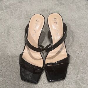 Unisa Black Patent Square-Toe Strappy Heels